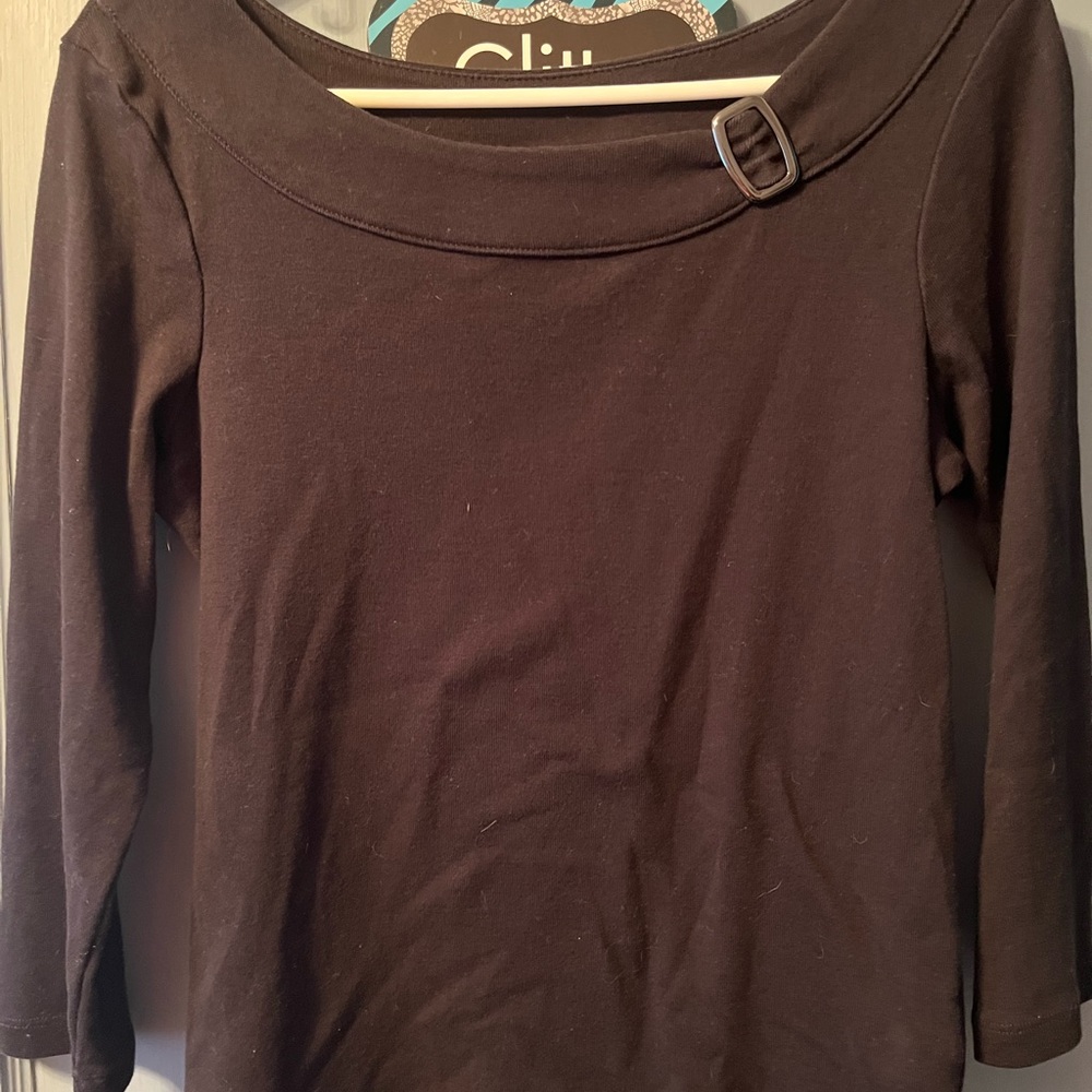 Black medium dress shirt with buckle on neck line. Smoke free home.